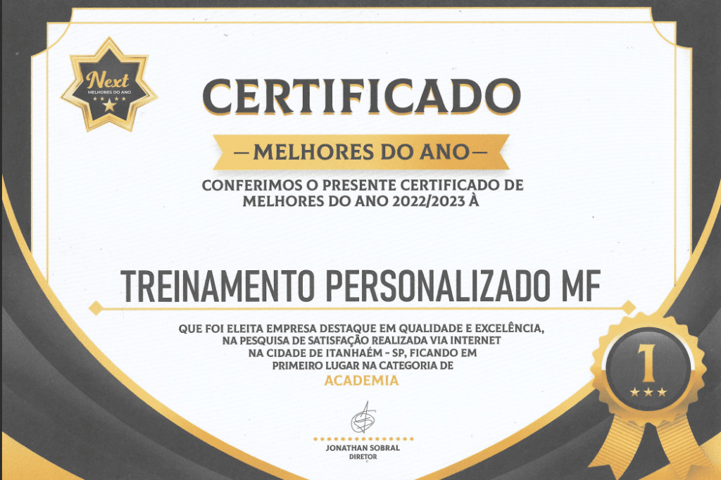 Certificado Next Melhor Academia 2023